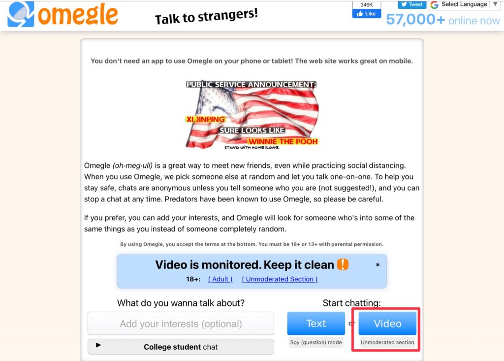 Select Video on Omegle