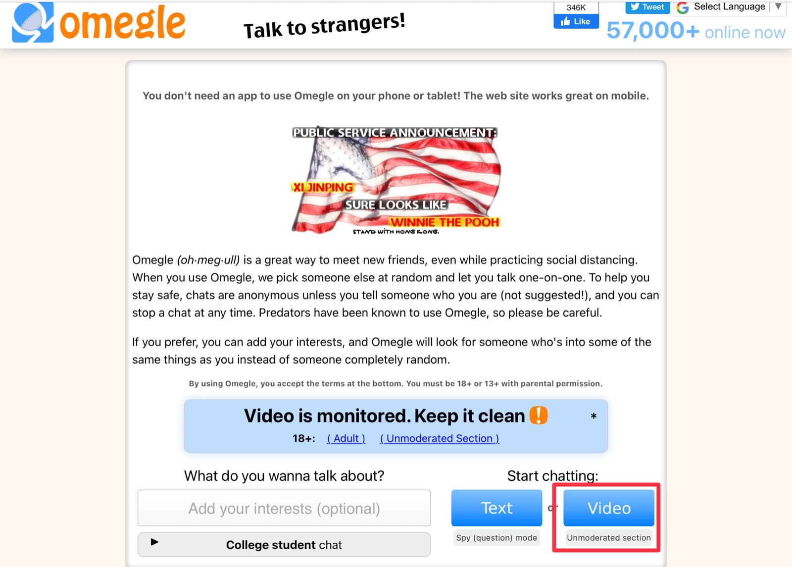 Select Video on Omegle